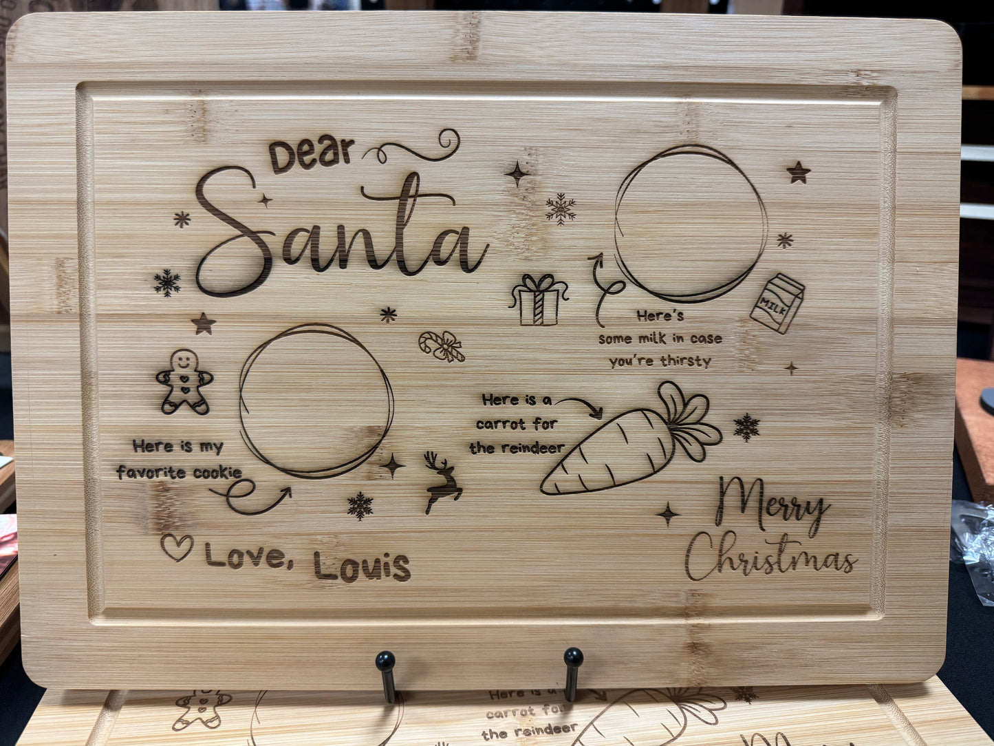 Personalized “Dear Santa” Cookie & Milk Board – Engraved Bamboo Christmas Eve Treat Tray for Santa and Reindeer