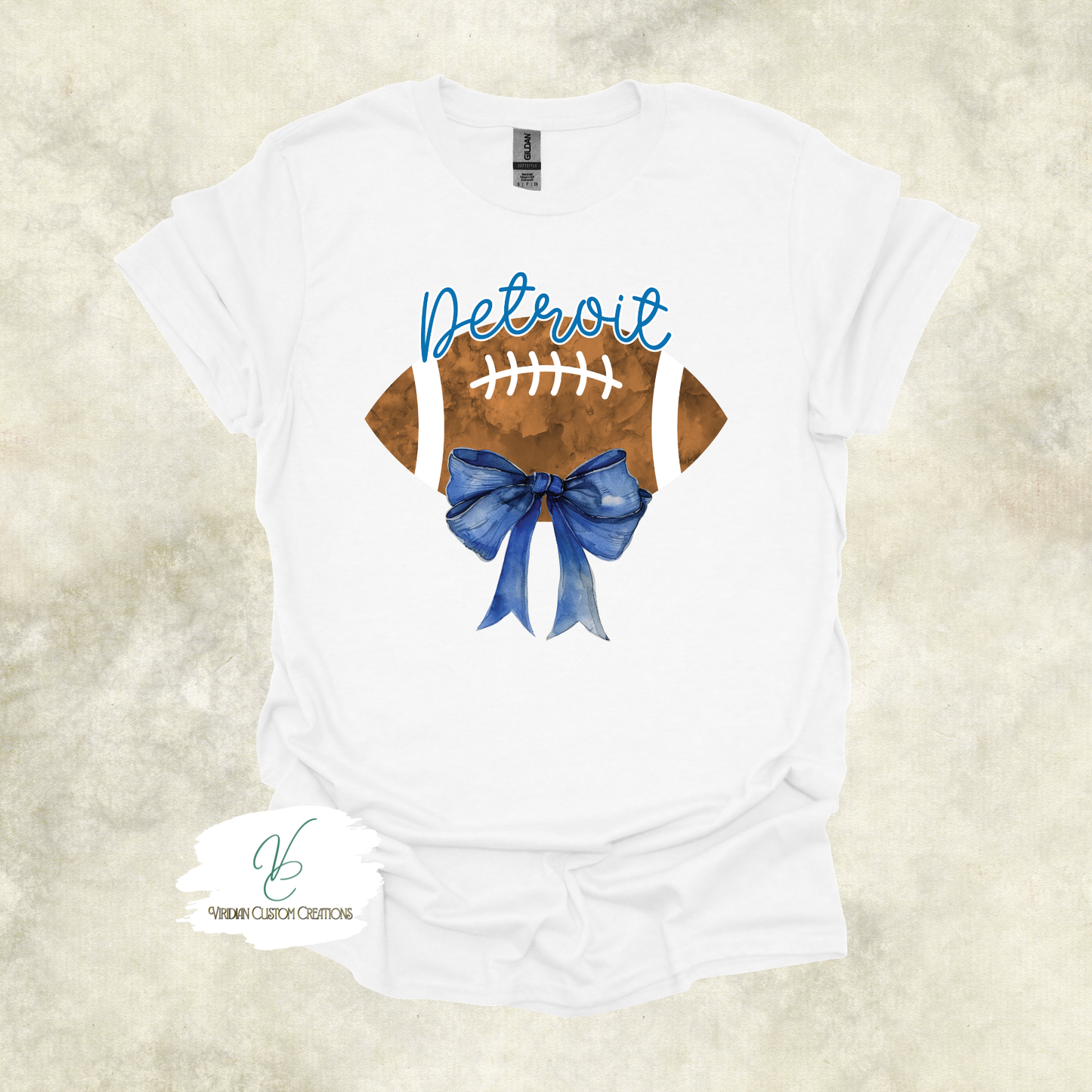 Detroit Football - Elegant Blue Bow & Football Tees & Crews