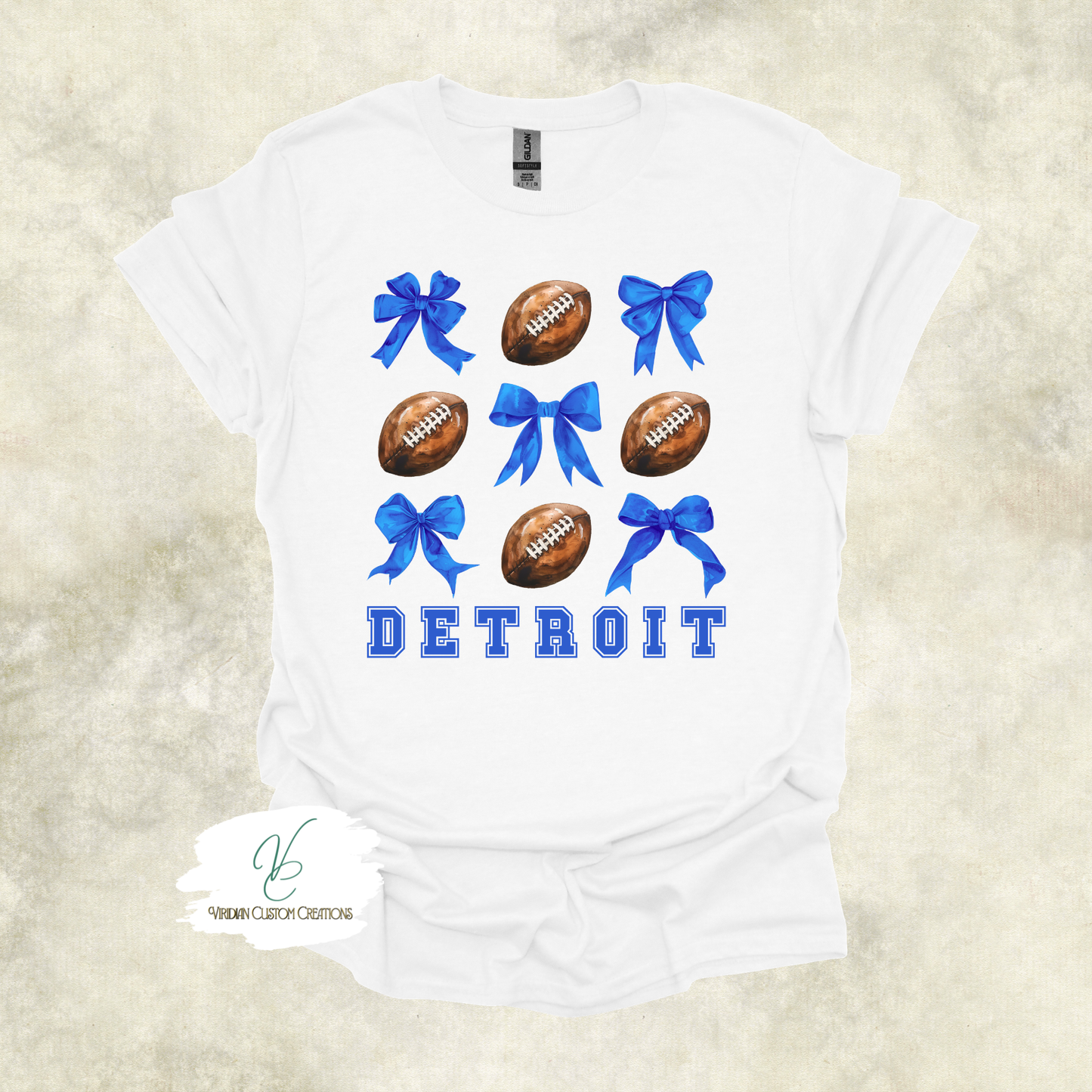 Detroit Football T-Shirt – Stylish Blue Bow & Football Design