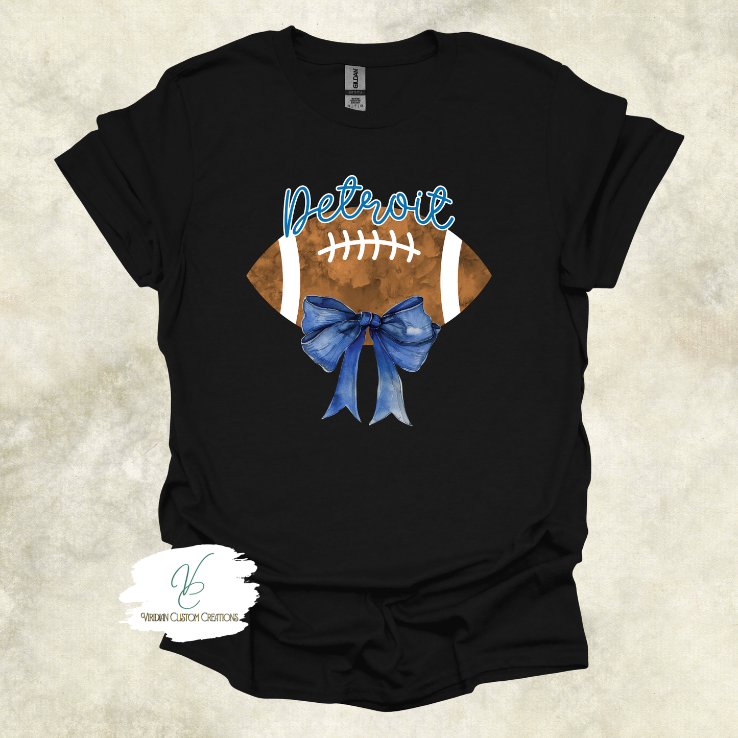 Detroit Football - Elegant Blue Bow & Football Tees & Crews