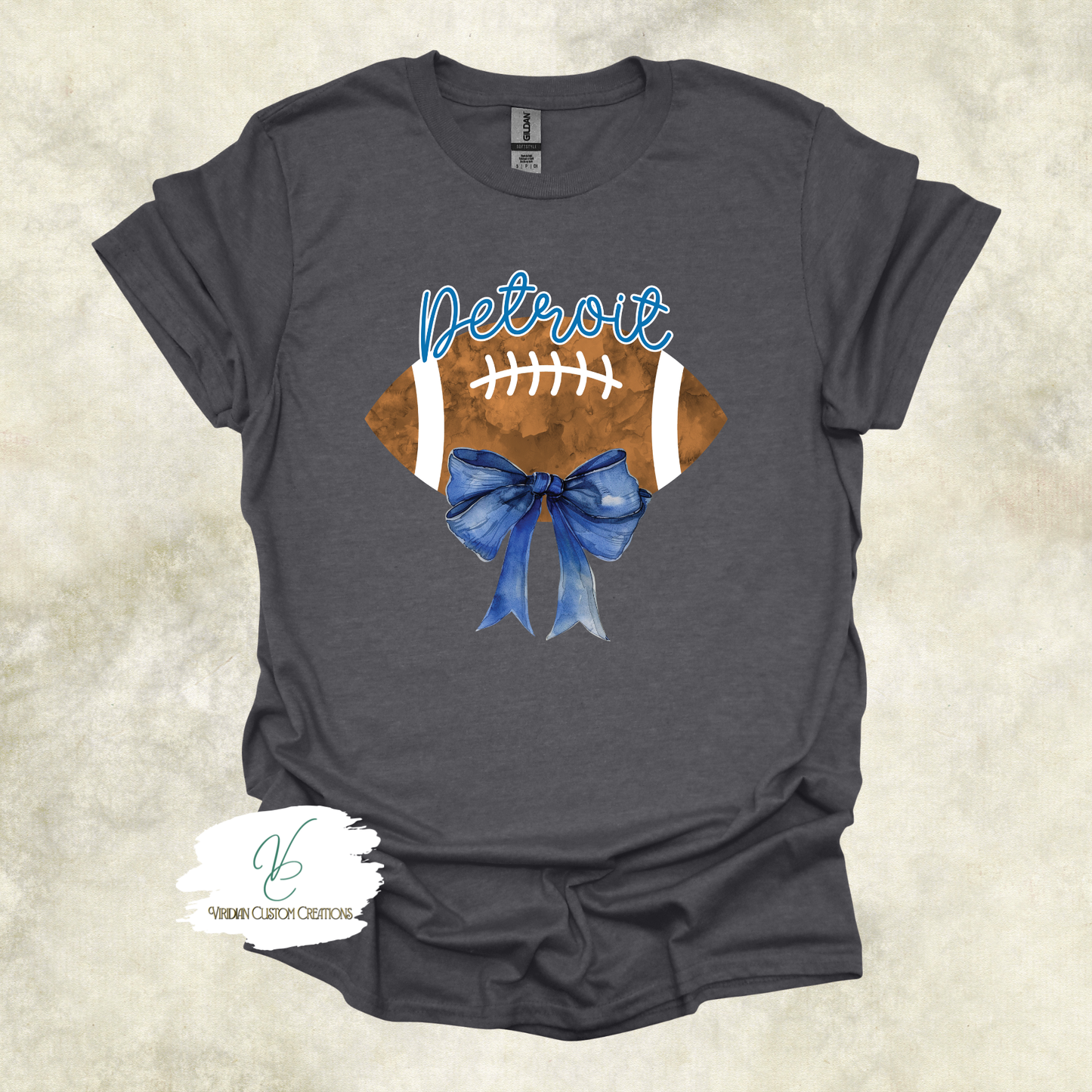 Detroit Football - Elegant Blue Bow & Football Tees & Crews