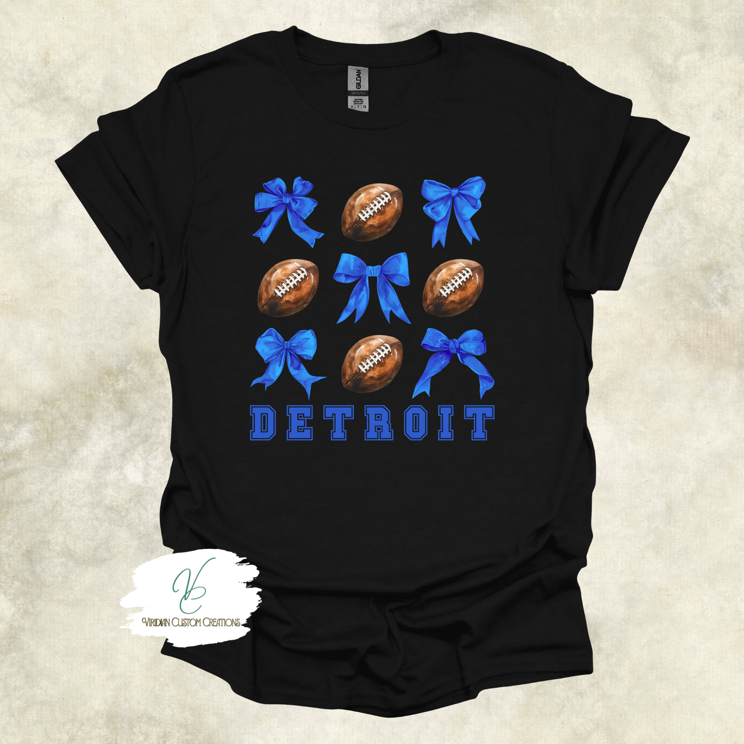 Detroit Football T-Shirt – Stylish Blue Bow & Football Design