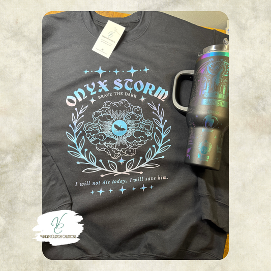 Onyx Storm Crewneck Sweatshirt & Iridescent Tumbler Set – Fourth Wing Book Series Inspired
