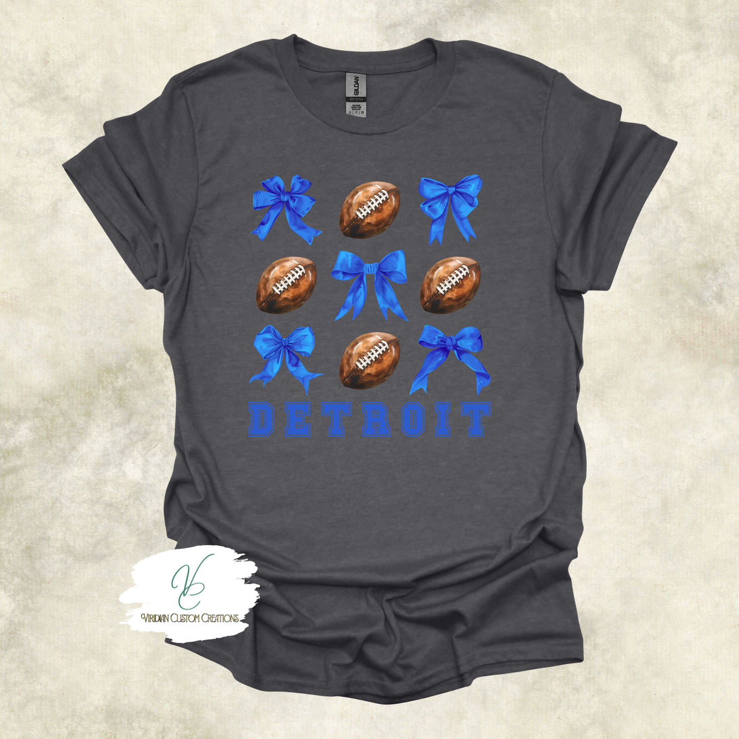Detroit Football T-Shirt – Stylish Blue Bow & Football Design