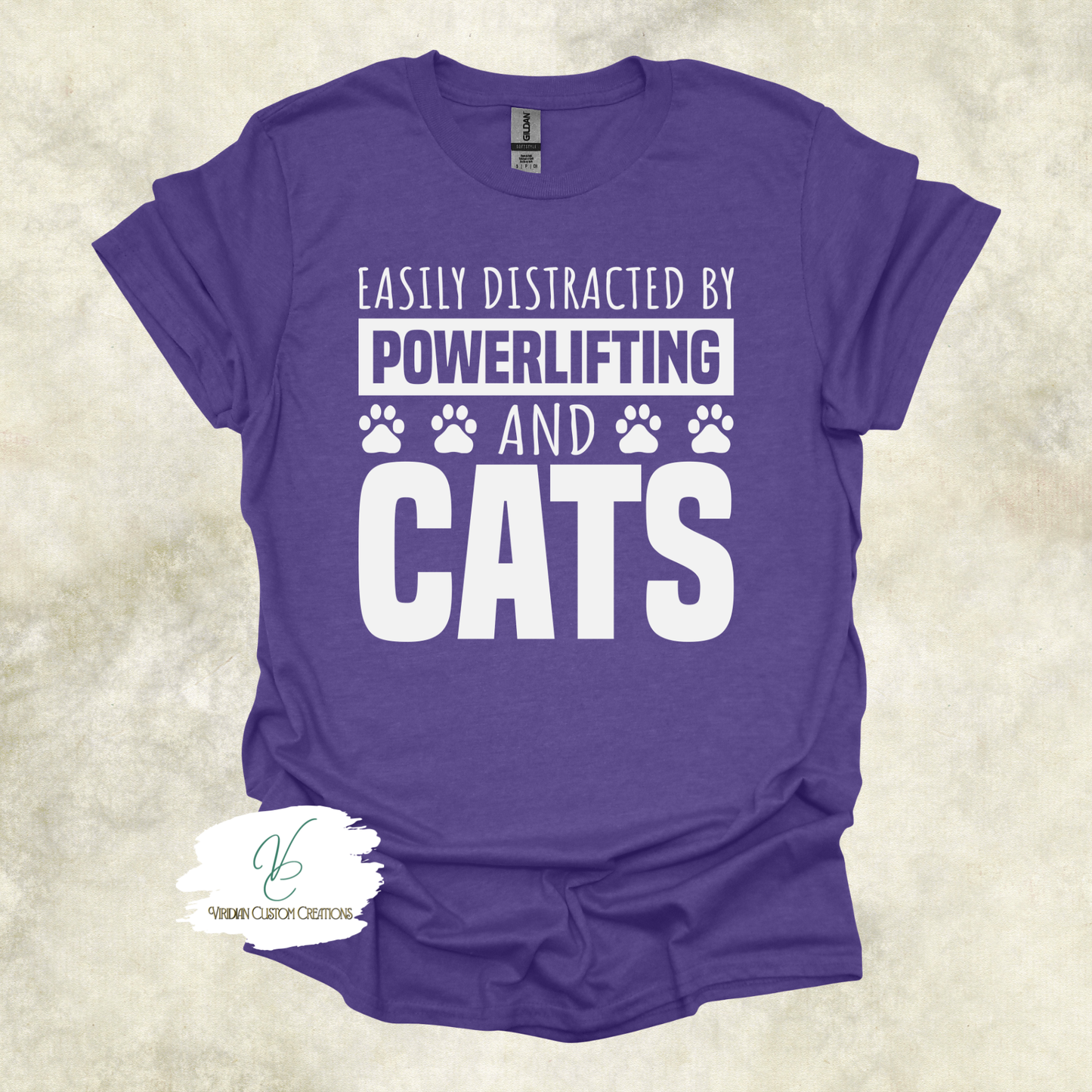 Easily Distracted by Powerlifting and Cats Tee – Funny Shirt for Cat Lovers & Lifters