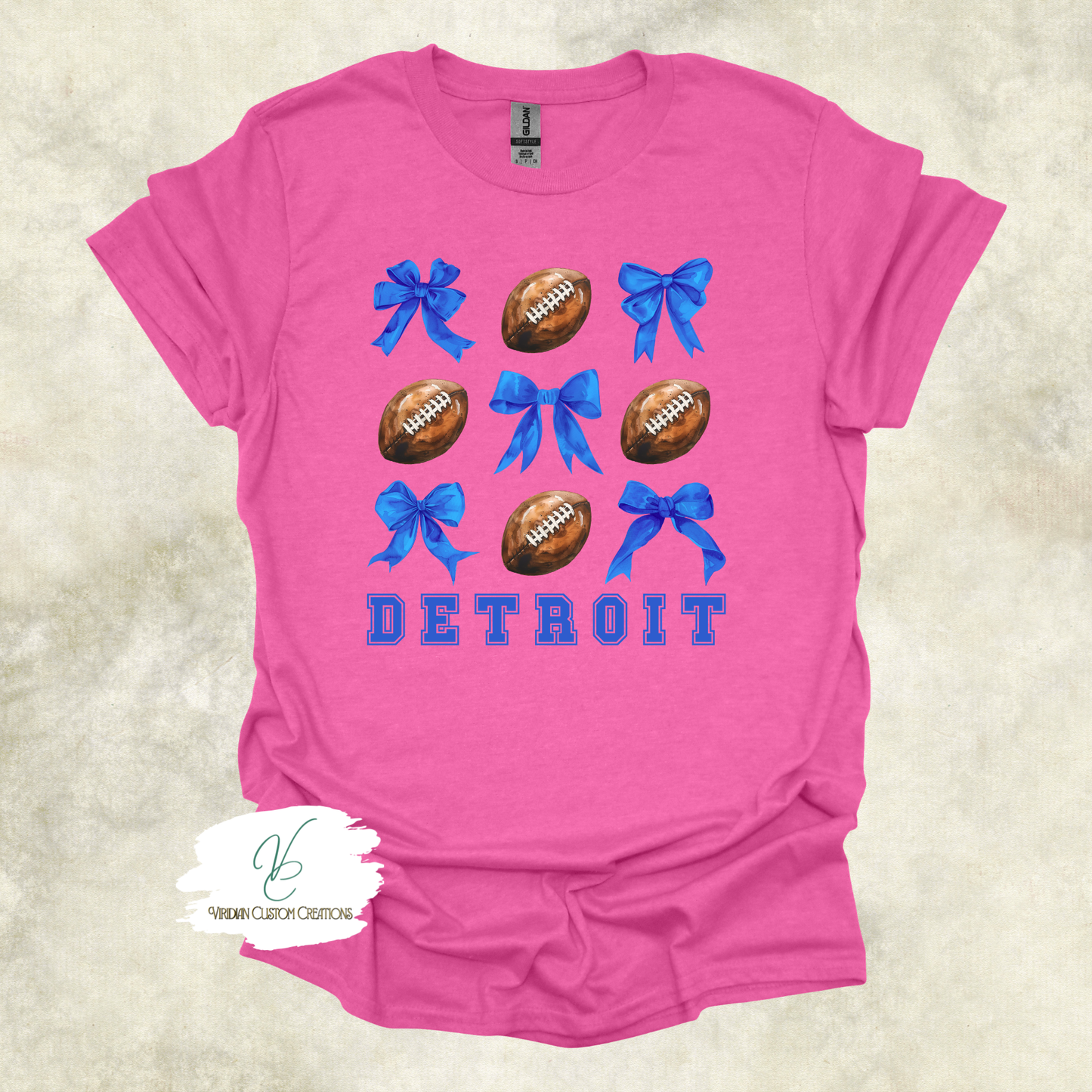 Detroit Football T-Shirt – Stylish Blue Bow & Football Design