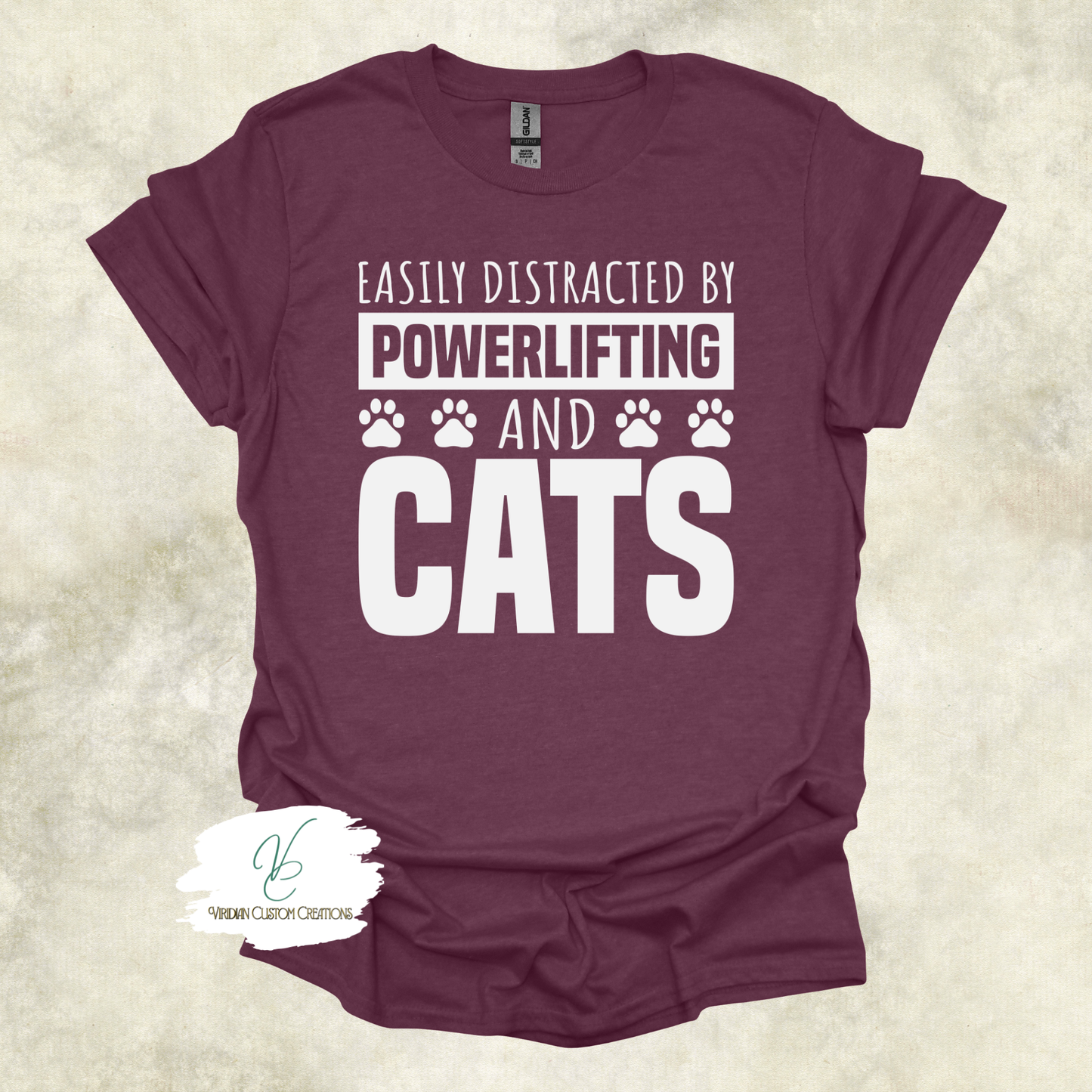 Easily Distracted by Powerlifting and Cats Tee – Funny Shirt for Cat Lovers & Lifters