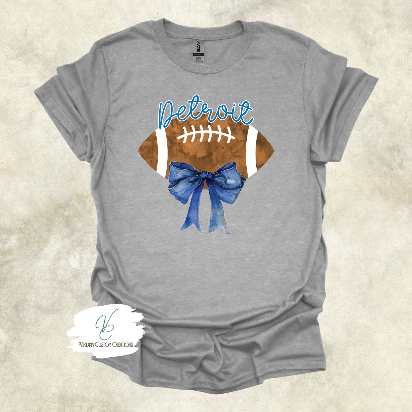 Detroit Football - Elegant Blue Bow & Football Tees & Crews