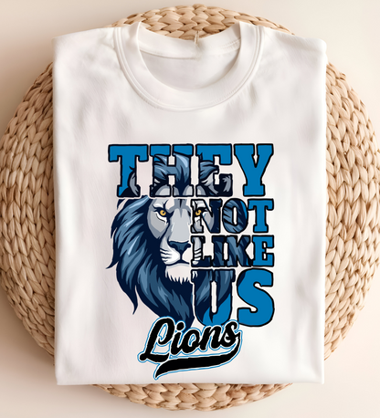 "They Not Like Us" Detroit Lions Fan T-Shirt – Bold Blue Lion Design