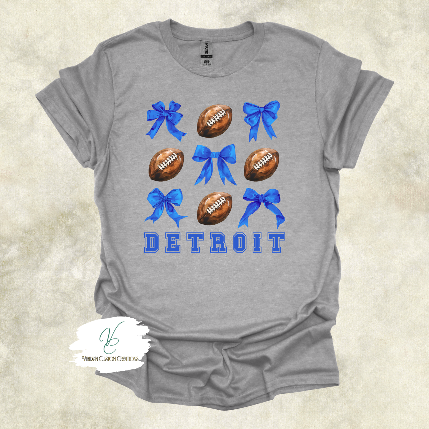 Detroit Football T-Shirt – Stylish Blue Bow & Football Design