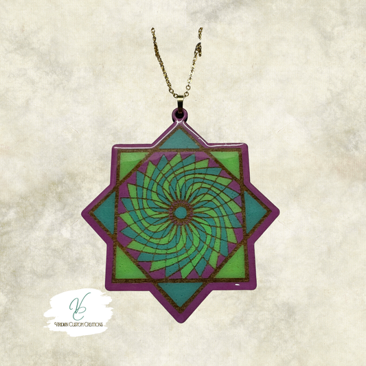 Custom Flowstar Necklace – Hand-Painted, Laser-Cut Wood Pendant with Resin Finish