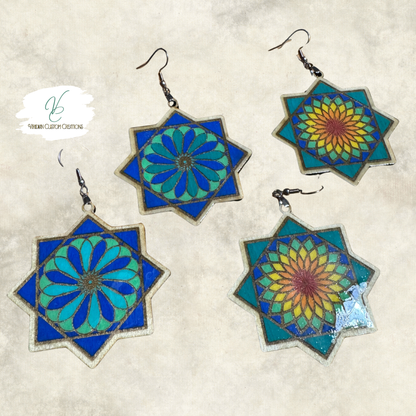 Flowstar Earrings – Hand-Painted, Laser-Cut Wood with Resin Finish