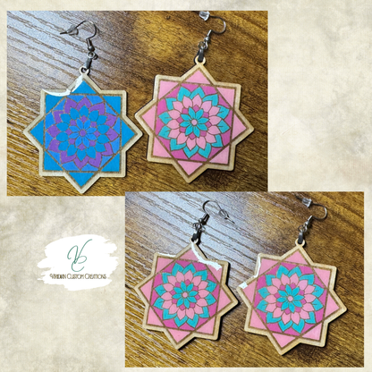 Flowstar Earrings – Hand-Painted, Laser-Cut Wood with Resin Finish