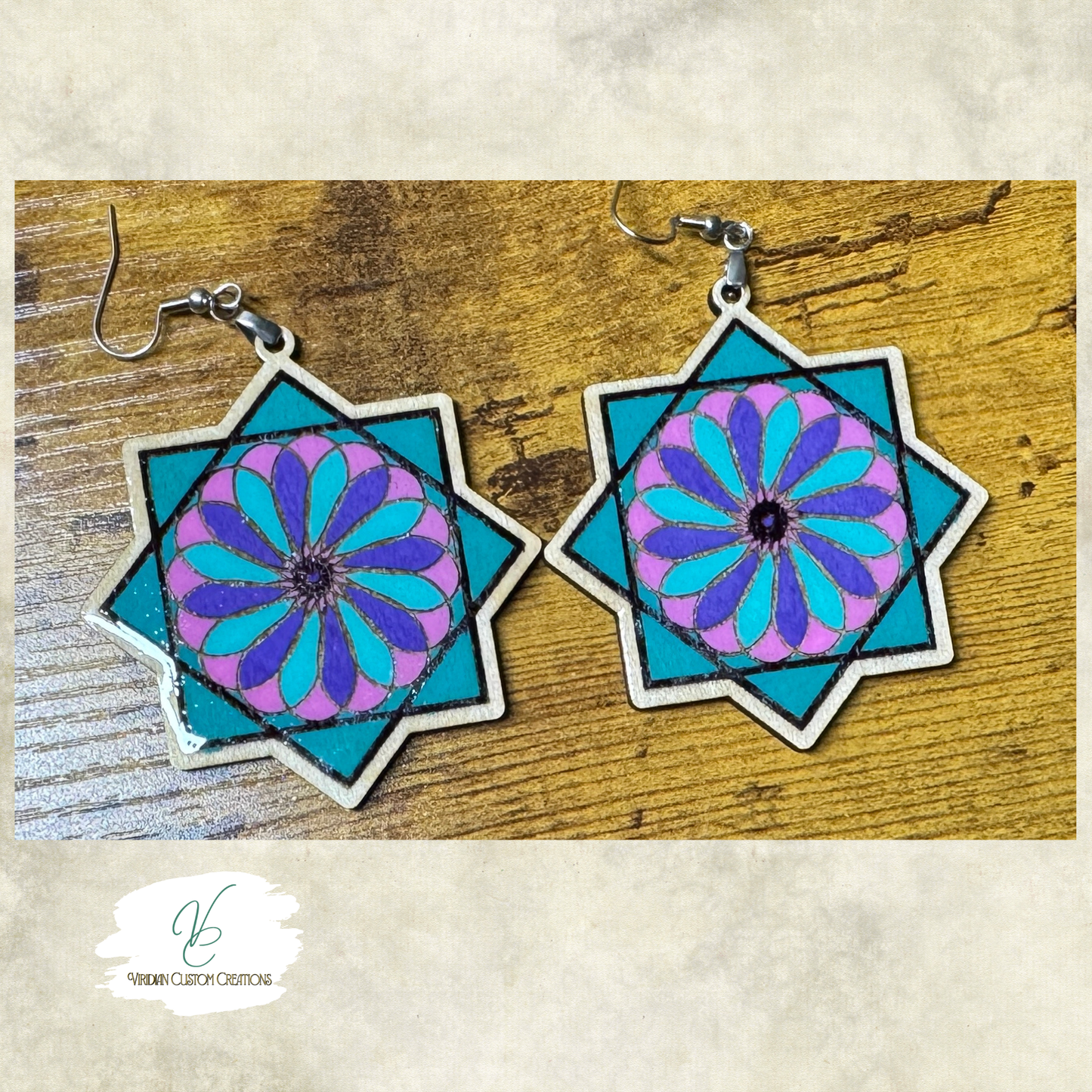 Flowstar Earrings – Hand-Painted, Laser-Cut Wood with Resin Finish