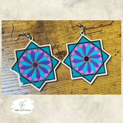 Flowstar Earrings – Hand-Painted, Laser-Cut Wood with Resin Finish