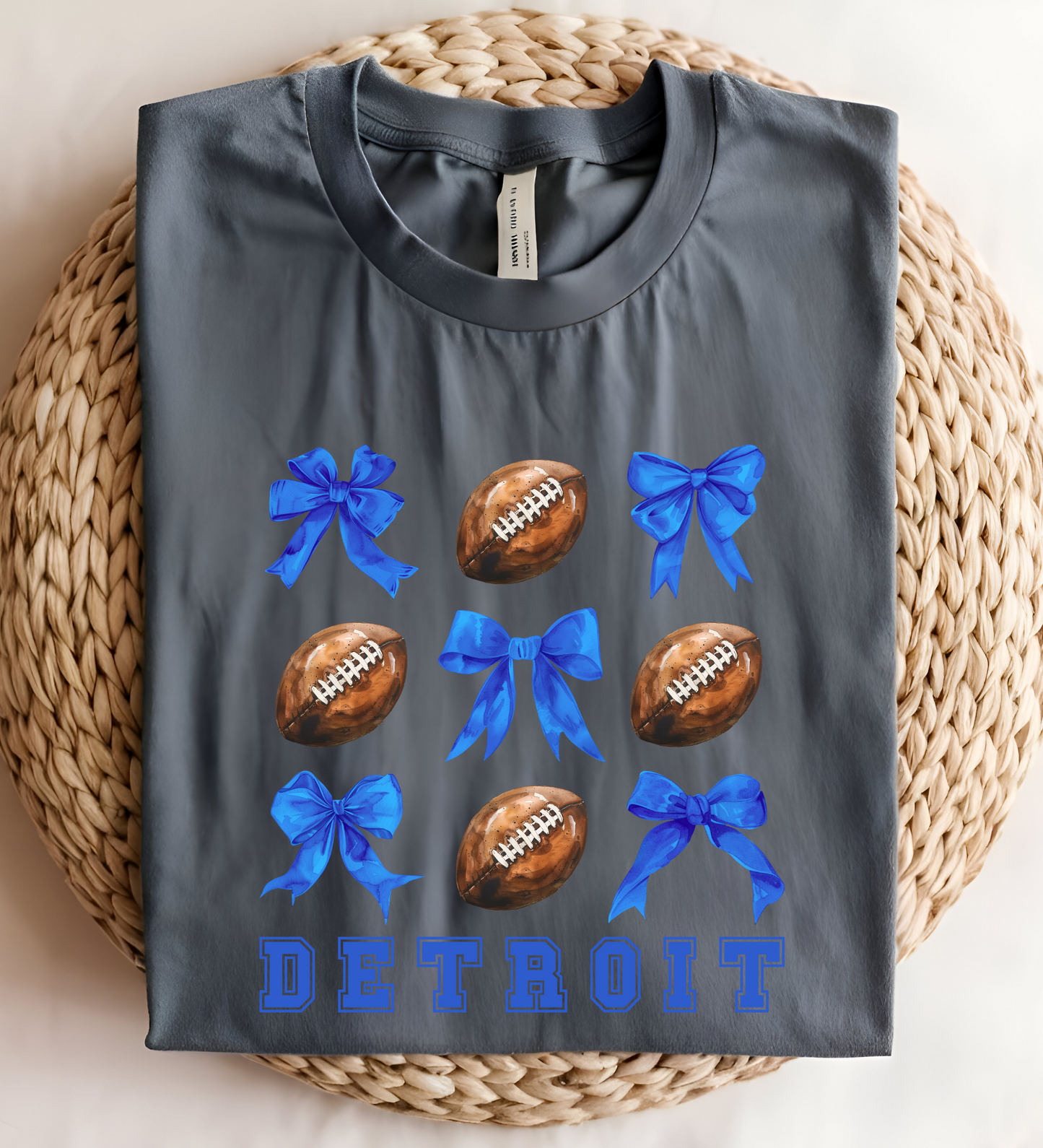 Detroit Football T-Shirt – Stylish Blue Bow & Football Design