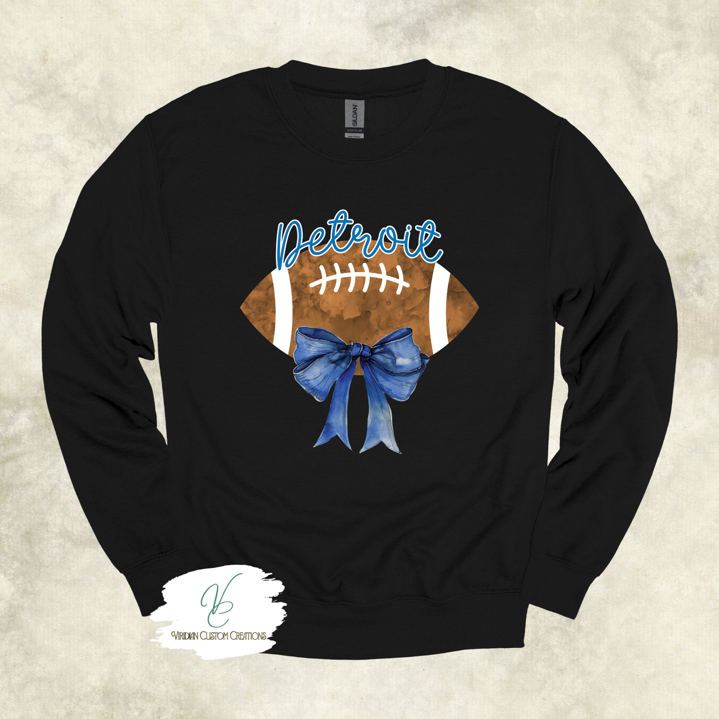 Detroit Football - Elegant Blue Bow & Football Tees & Crews