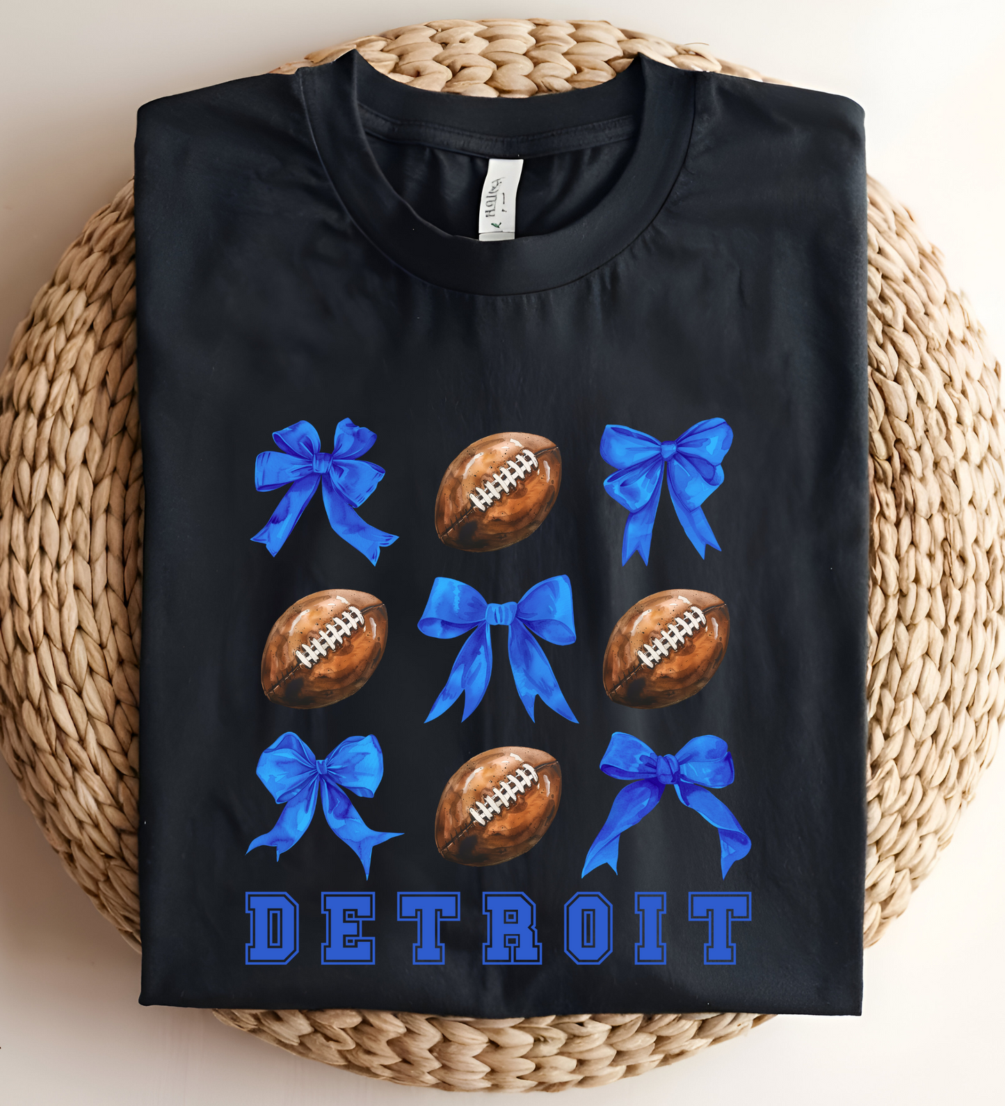 Detroit Football T-Shirt – Stylish Blue Bow & Football Design