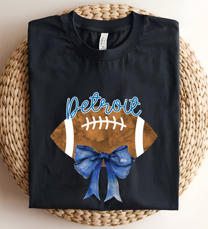 Detroit Football Fan Shirt – Elegant Blue Bow & Football Design