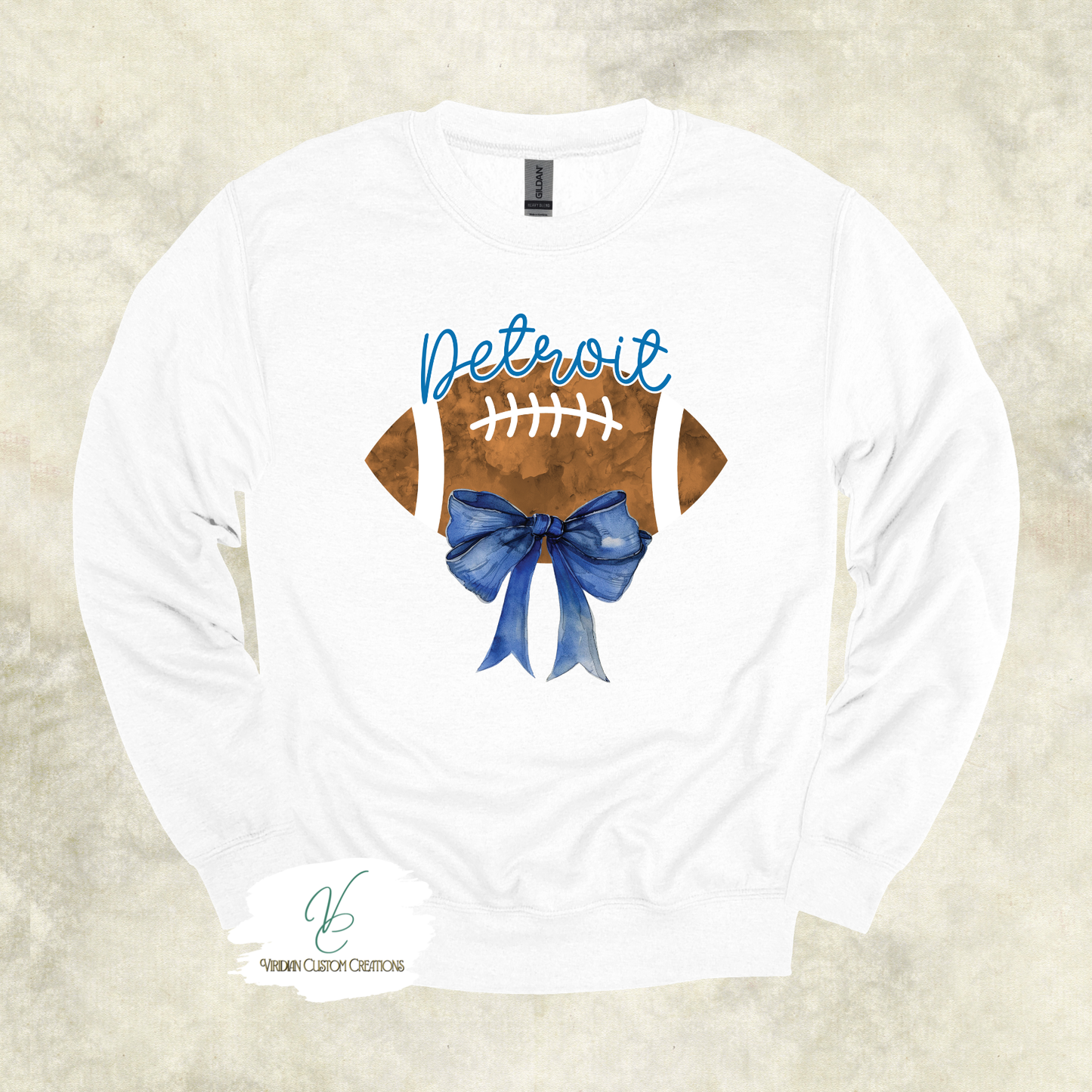 Detroit Football - Elegant Blue Bow & Football Tees & Crews