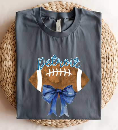 Detroit Football Fan Shirt – Elegant Blue Bow & Football Design