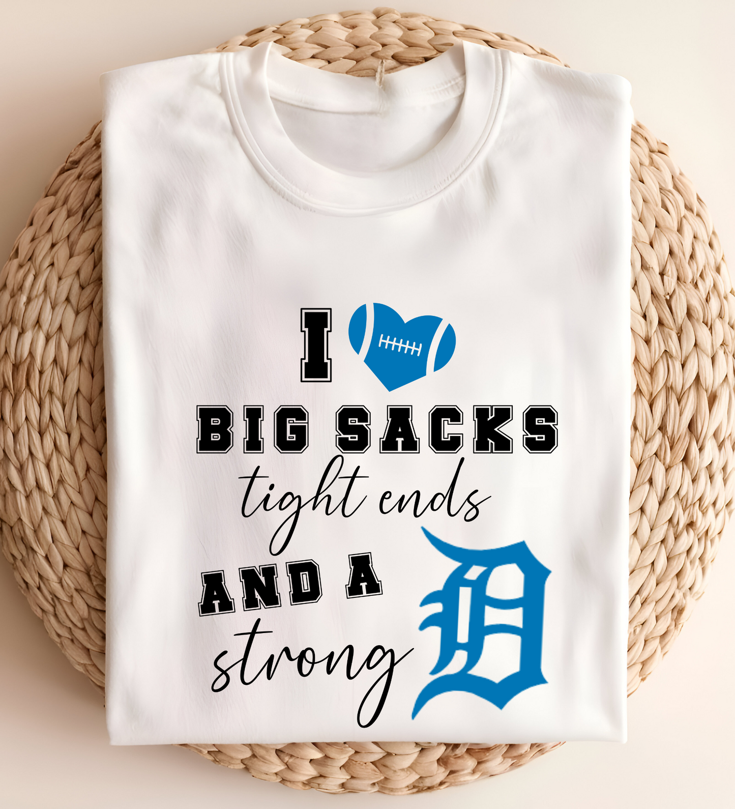 Funny Detroit Football T-Shirt – "I Love Big Sacks, Ti