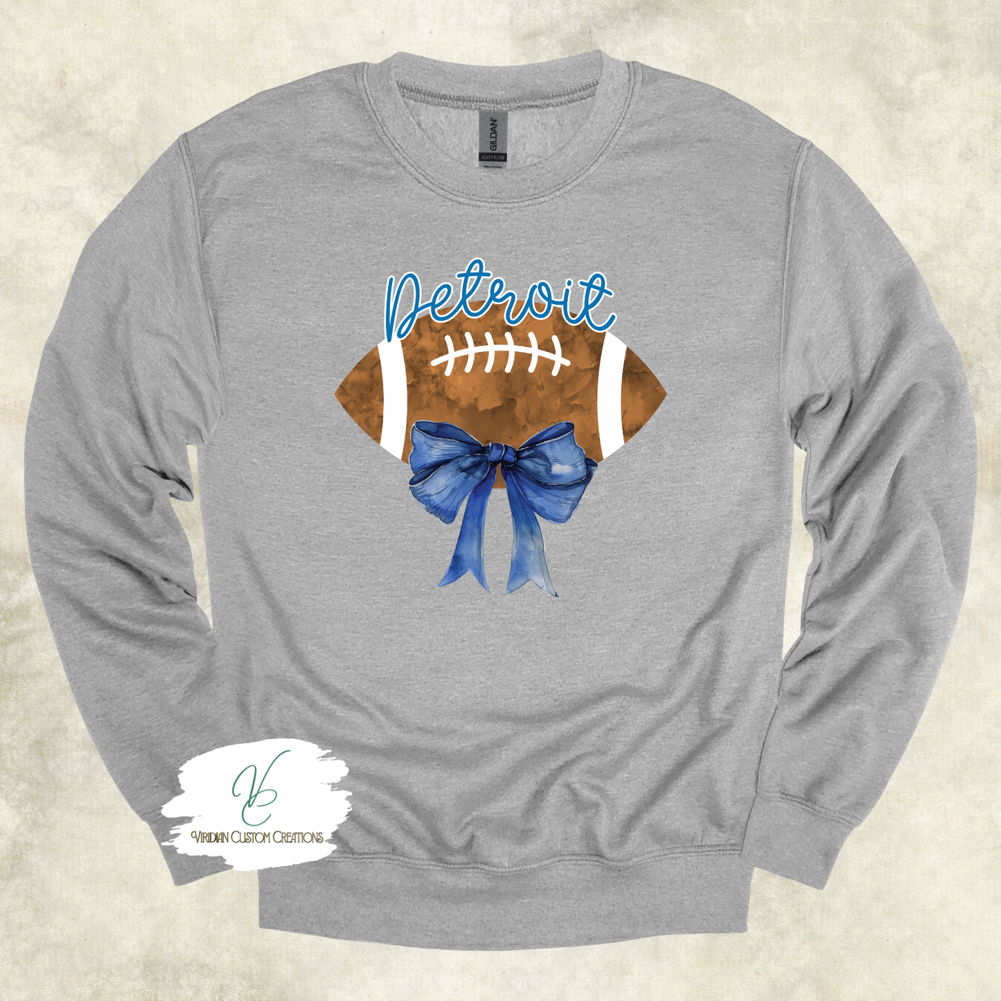 Detroit Football - Elegant Blue Bow & Football Tees & Crews