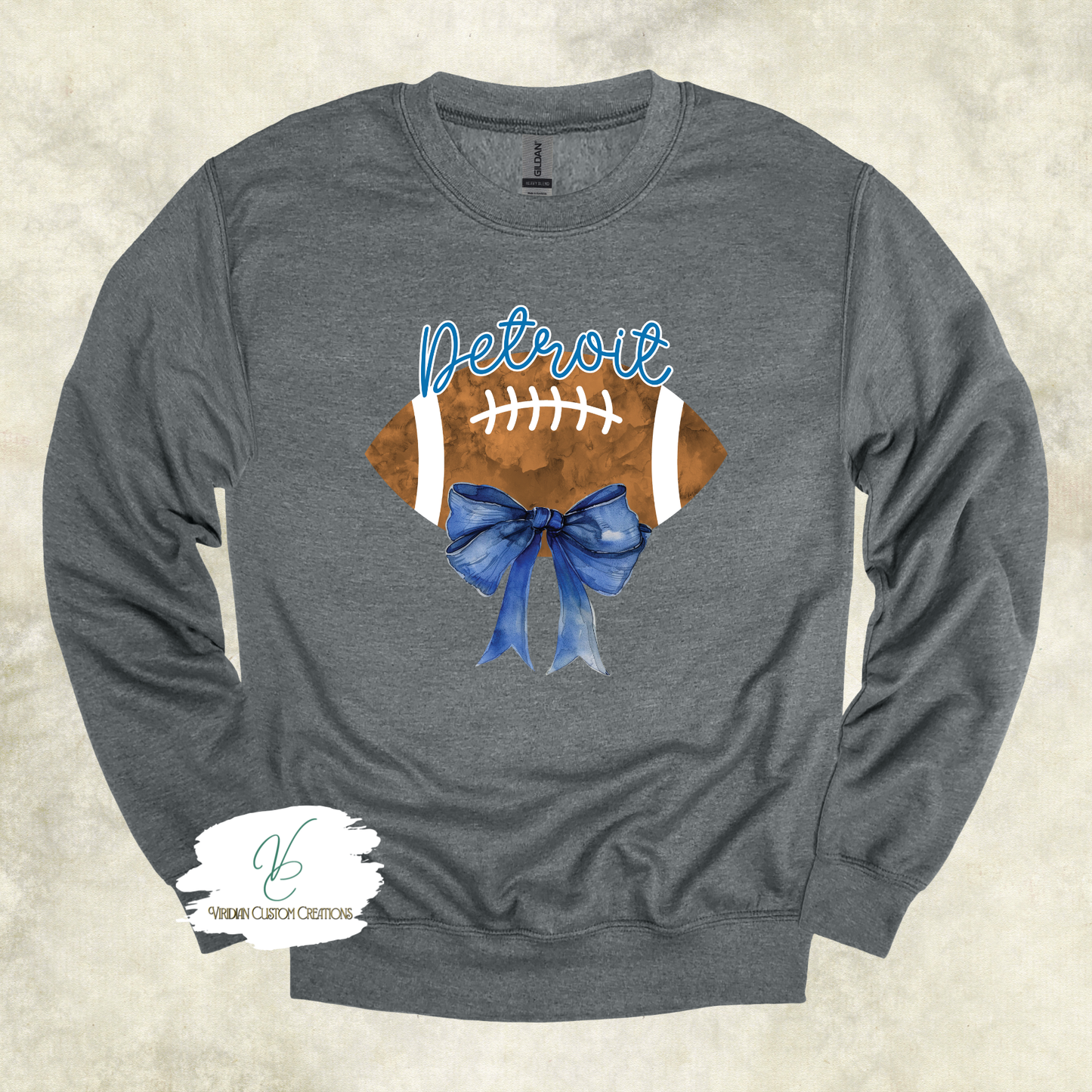 Detroit Football - Elegant Blue Bow & Football Tees & Crews