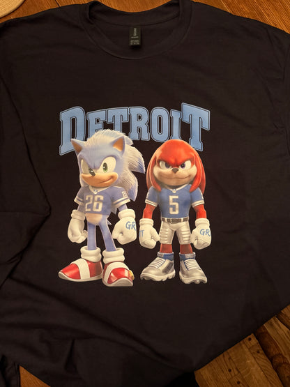 Detroit Lions Football- Sonic and Knuckles- Unisex Adult Tee