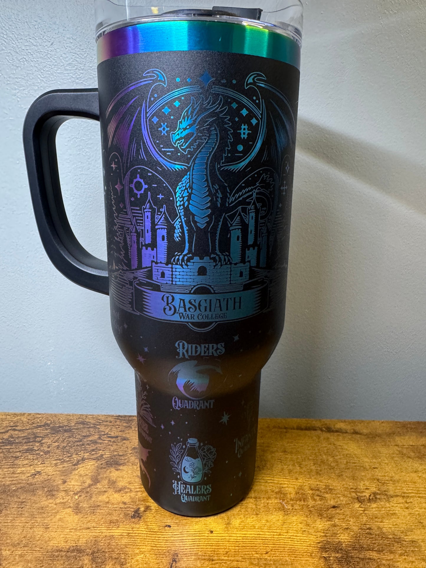 40oz Iridescent Engraved Tumbler – Fourth Wing Inspired Drinkware (Black or White Options)