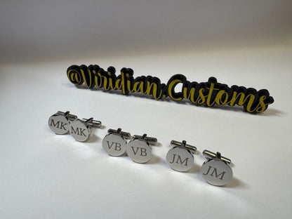 Personalized Laser Etched Metal Cuff Links – Custom Initials, Date, or Logo – Groomsmen, Groom, Father of the Bride Gift