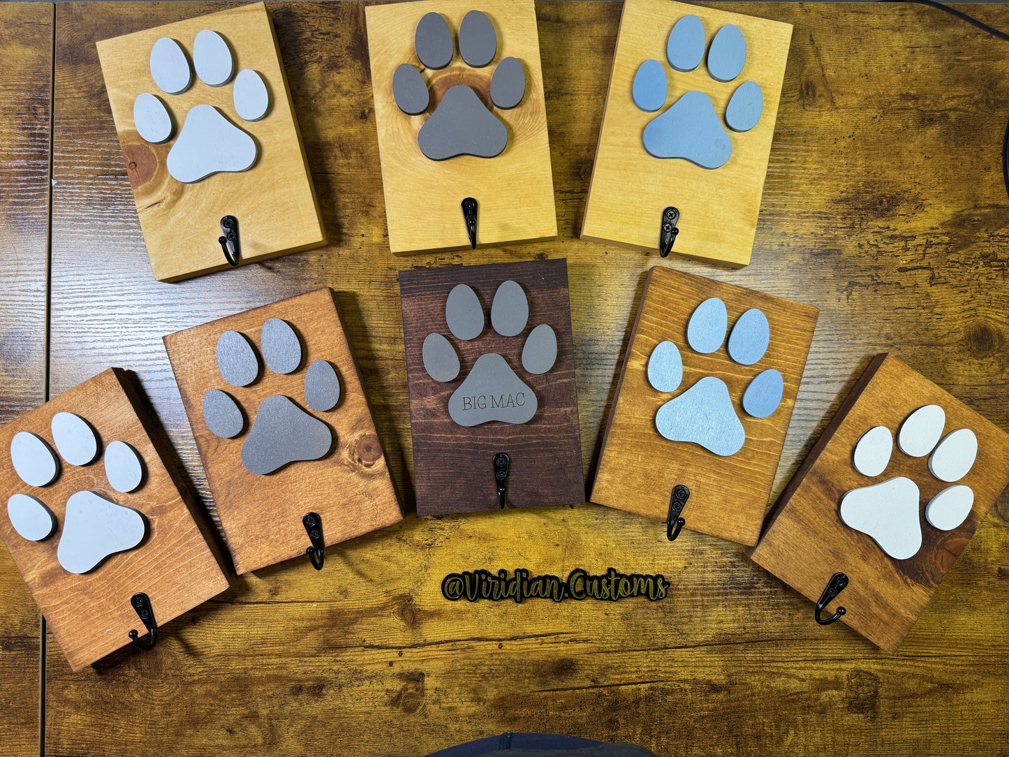 Custom Dog Leash Holder with Paw Prints – Wall-Mounted Leash Rack with Hooks | Personalized Pet Organizer