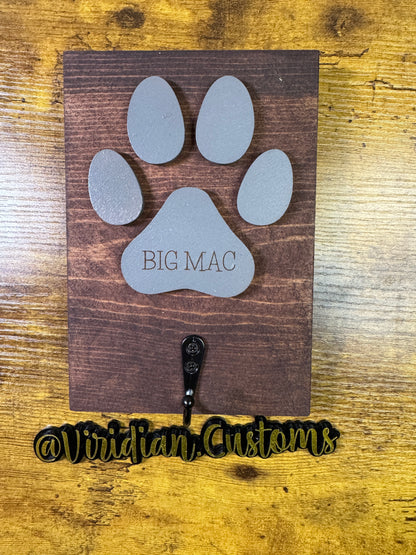 Custom Dog Leash Holder with Paw Prints – Wall-Mounted Leash Rack with Hooks | Personalized Pet Organizer