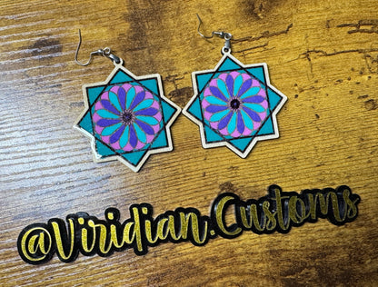 Flowstar Earrings – Hand-Painted, Laser-Cut Wood with Resin Finish