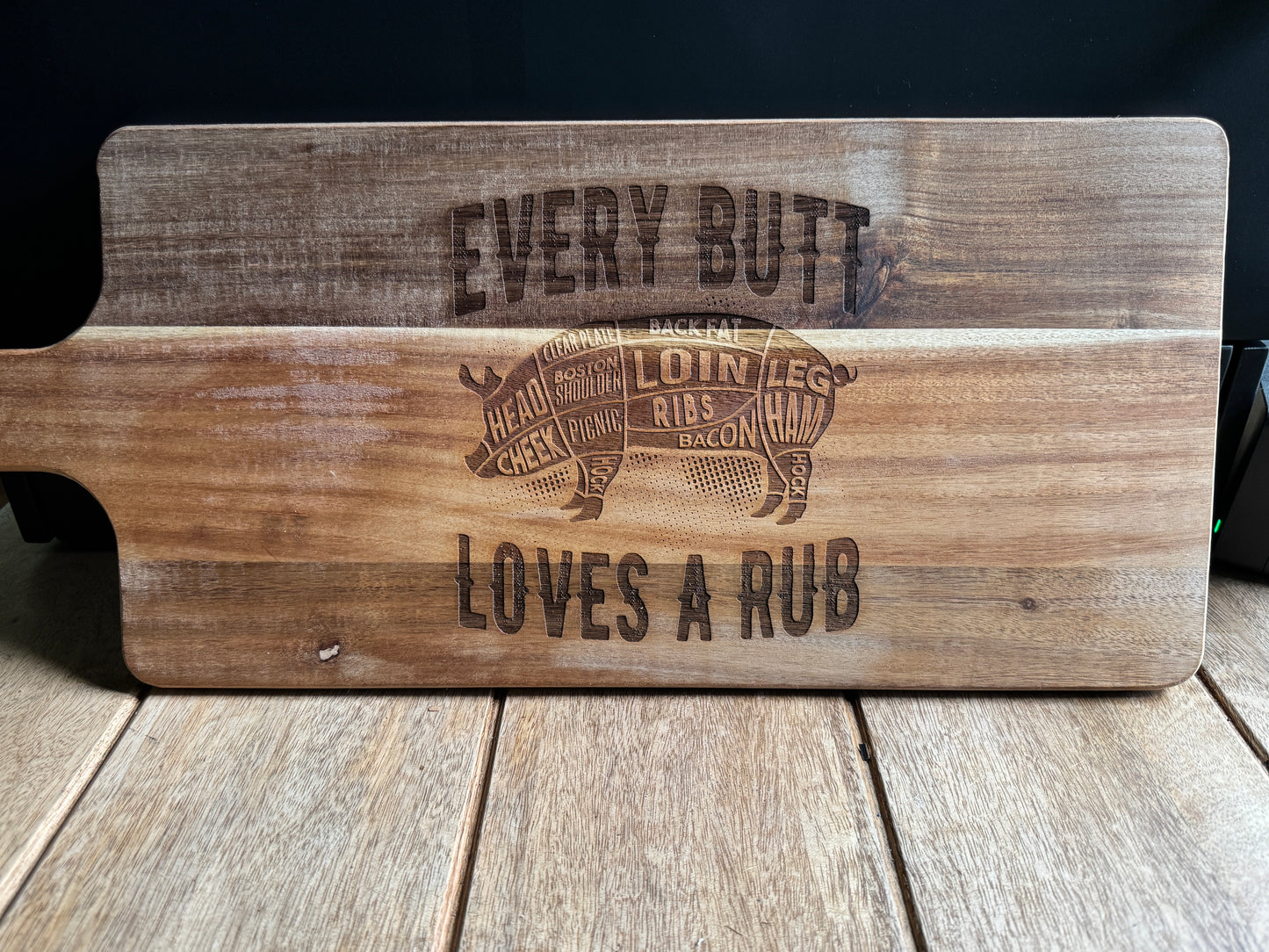 🐖 “Every Butt Loves a Rub” Engraved Cutting Board | Funny BBQ Gift | Acacia Wood Meat Board