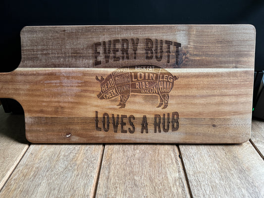🐖 “Every Butt Loves a Rub” Engraved Cutting Board | Funny BBQ Gift | Acacia Wood Meat Board