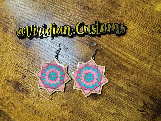 Flowstar Earrings – Hand-Painted, Laser-Cut Wood with Resin Finish