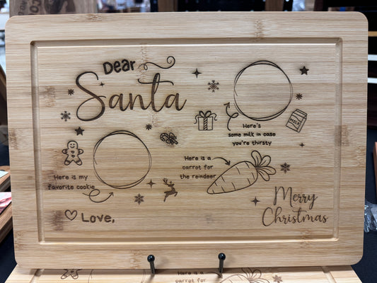 Personalized “Dear Santa” Cookie & Milk Board – Engraved Bamboo Christmas Eve Treat Tray for Santa and Reindeer