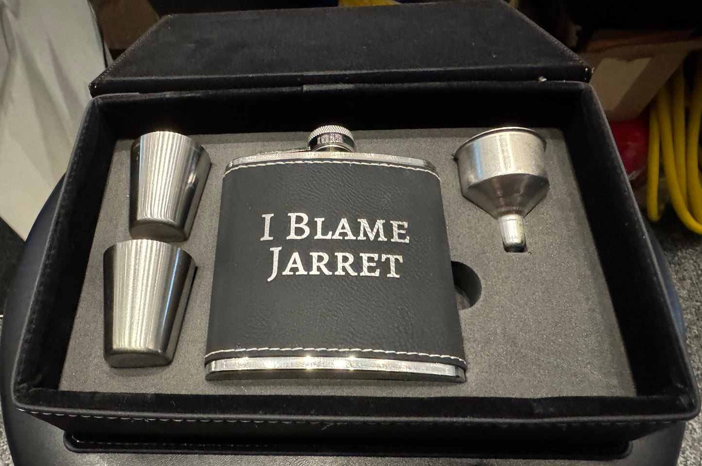 Custom Engraved Leather Flask Gift Set – Personalized Flask Box with Shot Glasses & Funnel
