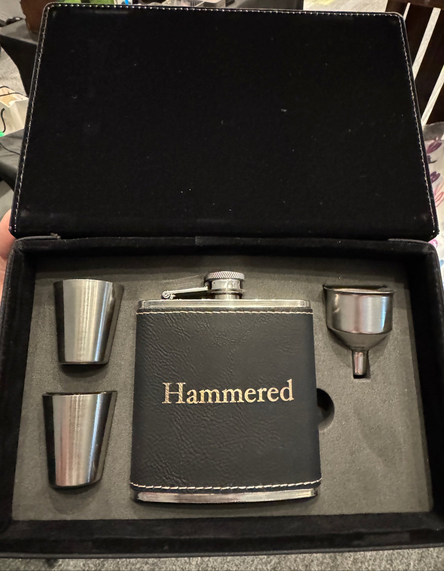 Custom Engraved Leather Flask Gift Set – Personalized Flask Box with Shot Glasses & Funnel
