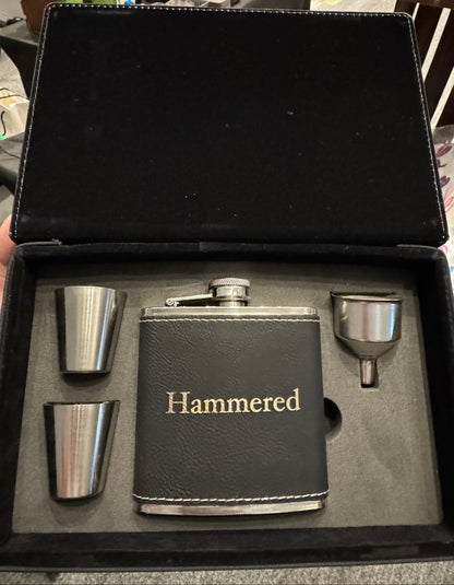 Custom Engraved Leather Flask Gift Set – Personalized Flask Box with Shot Glasses & Funnel