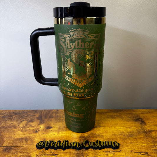 The Ambitious Serpent 40oz Tumbler - Emerald & Silver Full Wrap