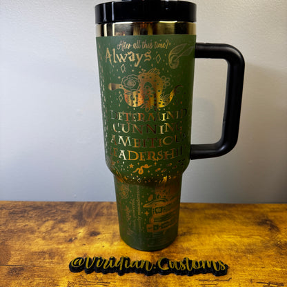 The Ambitious Serpent 40oz Tumbler - Emerald & Silver Full Wrap