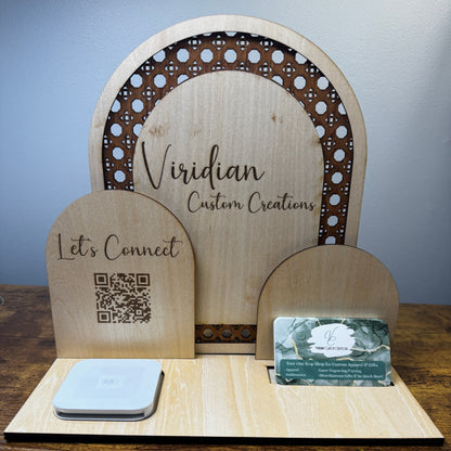 Triple Arch Vendor Display | Square Reader Stand + Business Card Holder + Social Media Sign
