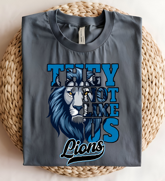 "They Not Like Us" Detroit Lions Fan T-Shirt – Bold Blue Lion Design