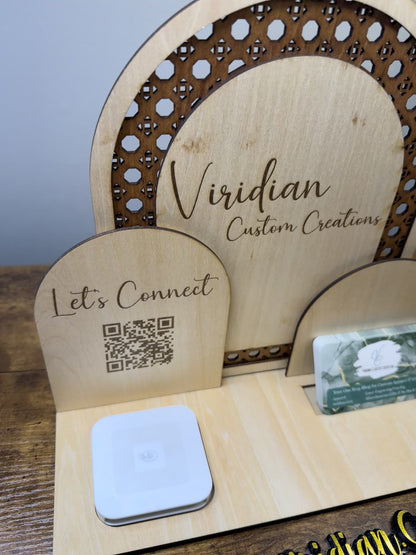 Triple Arch Vendor Display | Square Reader Stand + Business Card Holder + Social Media Sign