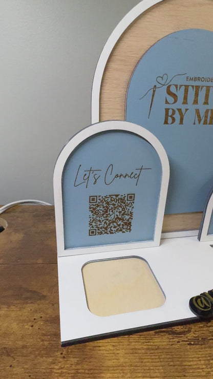 Triple Arch Vendor Display | Square Reader Stand + Business Card Holder + Social Media Sign